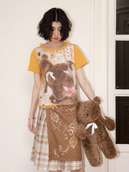 Polka Dot Bear Print Short-Sleeved T-Shirt【s0000016296】