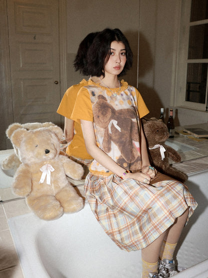 Polka Dot Bear Print Short-Sleeved T-Shirt【s0000016296】