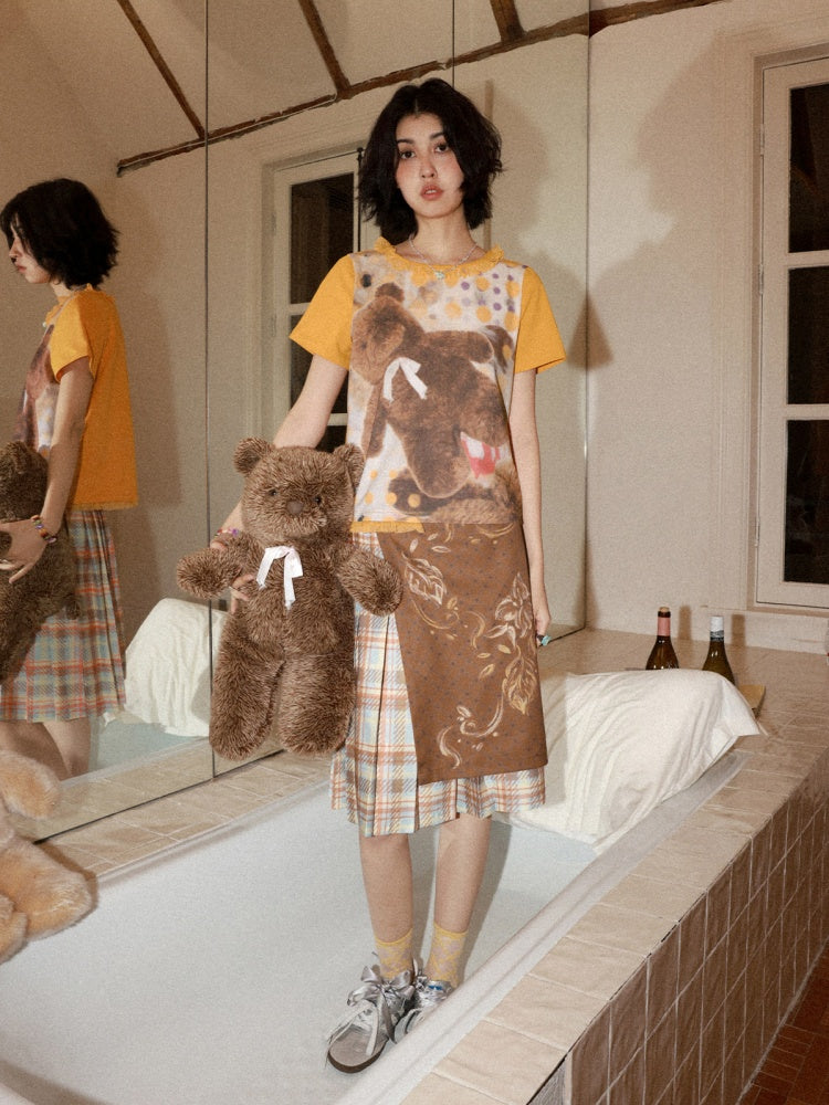 Polka Dot Bear Print Short-Sleeved T-Shirt【s0000016296】