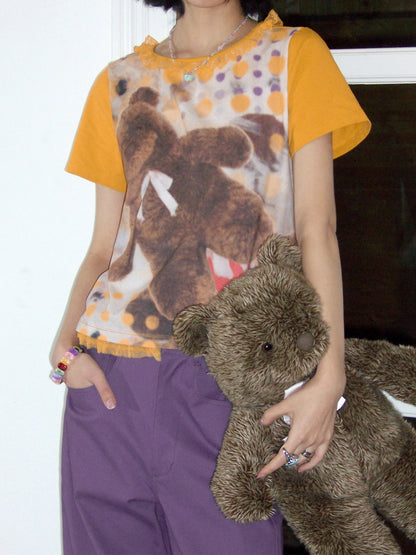 Polka Dot Bear Print Short-Sleeved T-Shirt【s0000016296】