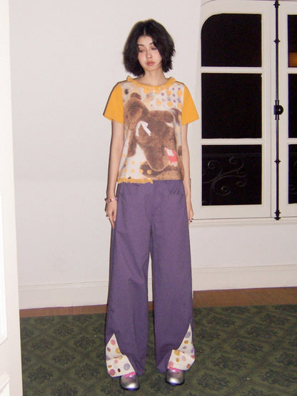 Polka Dot Bear Print Short-Sleeved T-Shirt【s0000016296】