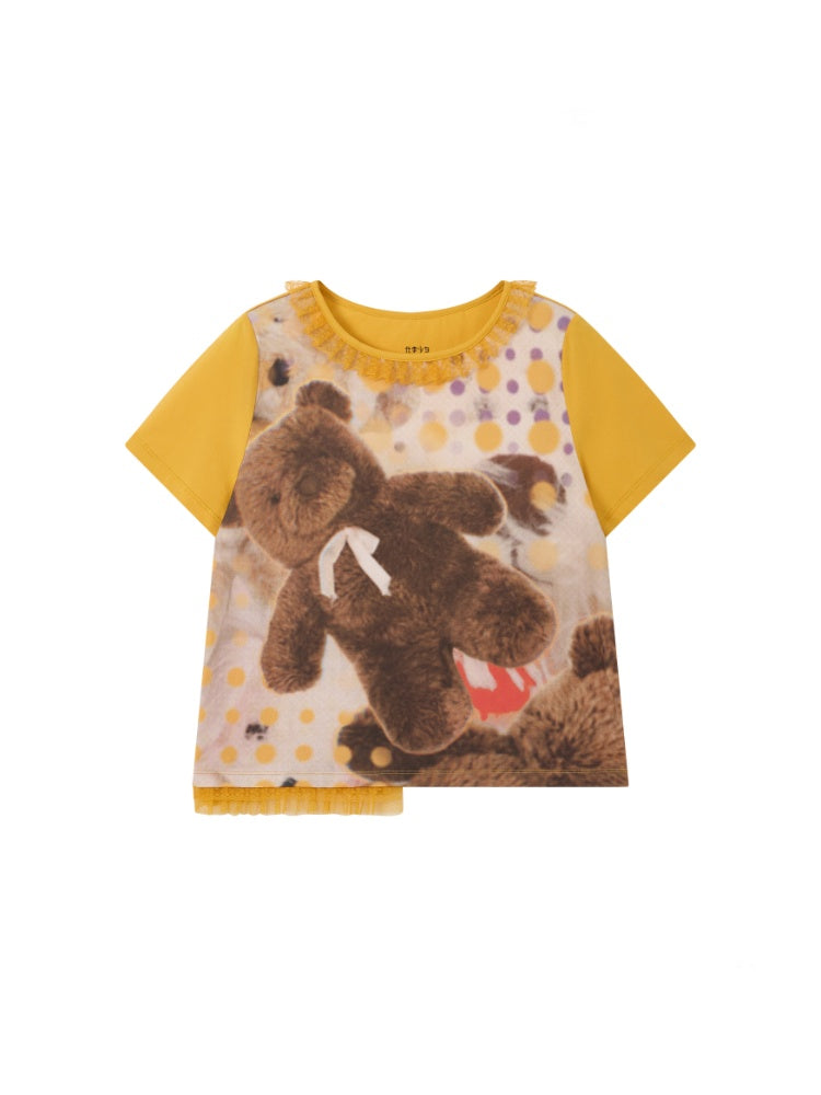 Polka Dot Bear Print Short-Sleeved T-Shirt【s0000016296】