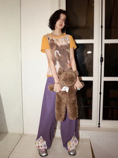 Polka Dot Bear Print Short-Sleeved T-Shirt【s0000016296】