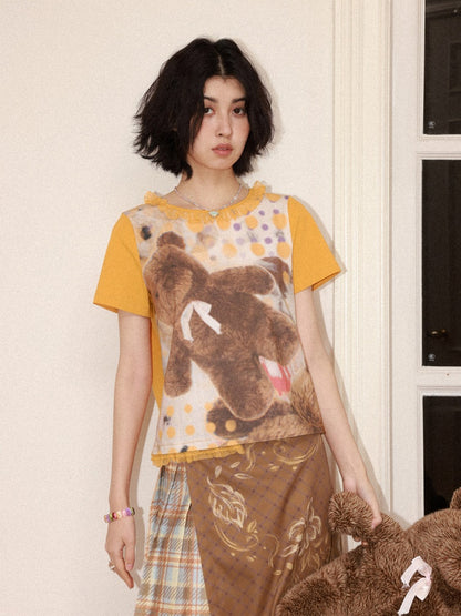 Polka Dot Bear Print Short-Sleeved T-Shirt【s0000016296】
