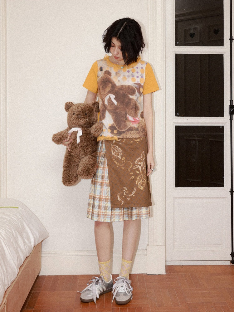 Polka Dot Bear Print Short-Sleeved T-Shirt【s0000016296】