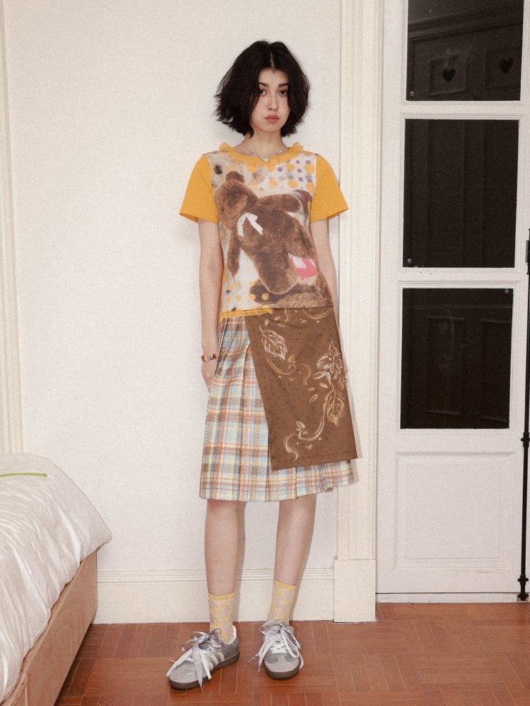 Polka Dot Bear Print Short-Sleeved T-Shirt【s0000016296】