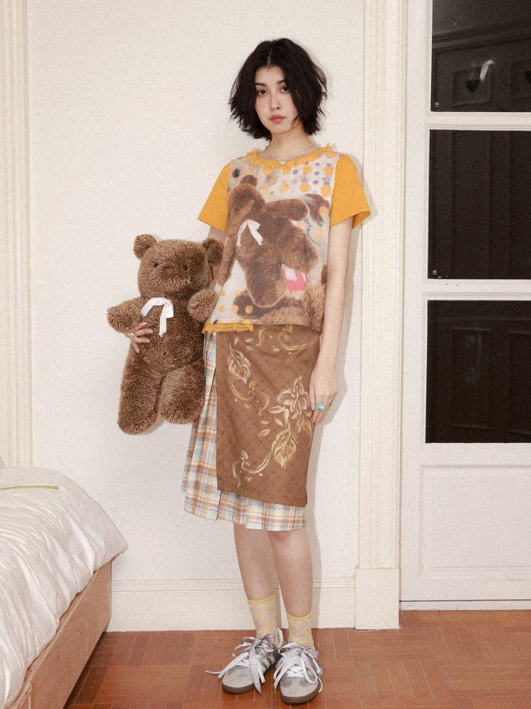 Polka Dot Bear Print Short-Sleeved T-Shirt【s0000016296】