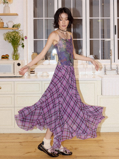 Irregular Plaid Contrasting Umbrella Swing Skirt【s0000016297】