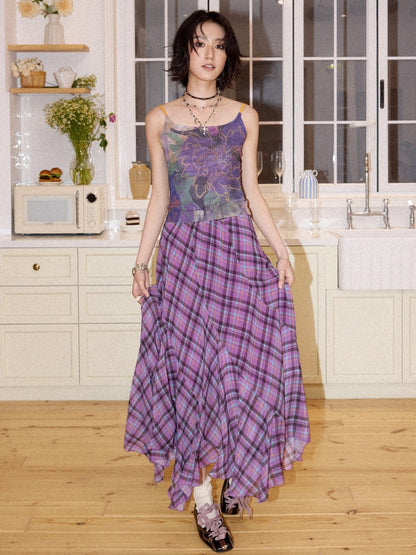 Irregular Plaid Contrasting Umbrella Swing Skirt【s0000016297】