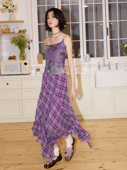 Irregular Plaid Contrasting Umbrella Swing Skirt【s0000016297】