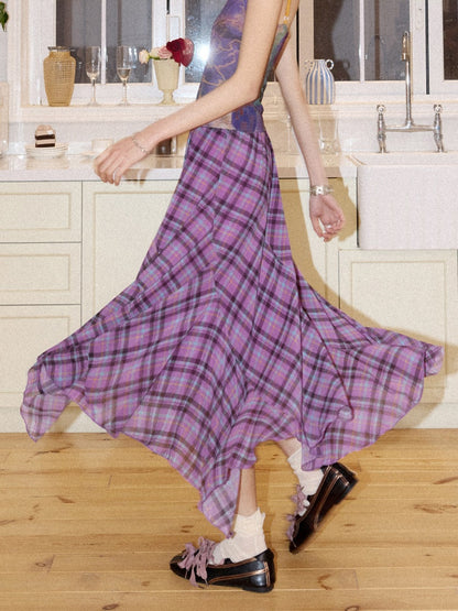 Irregular Plaid Contrasting Umbrella Swing Skirt【s0000016297】
