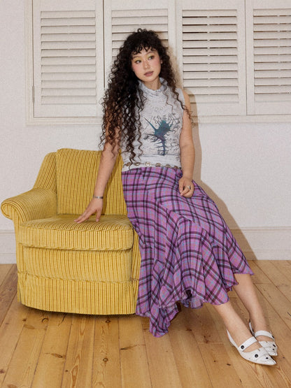 Irregular Plaid Contrasting Umbrella Swing Skirt【s0000016297】