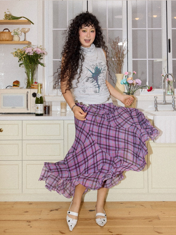Irregular Plaid Contrasting Umbrella Swing Skirt【s0000016297】