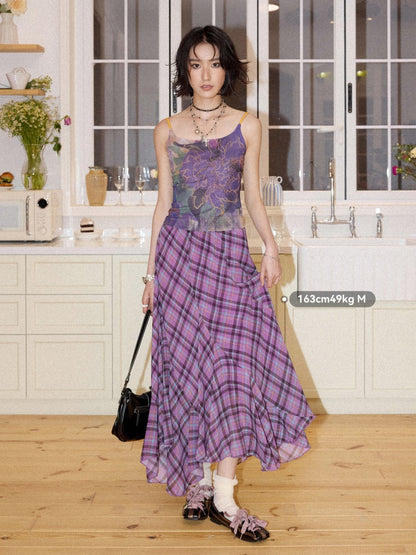 Irregular Plaid Contrasting Umbrella Swing Skirt【s0000016297】