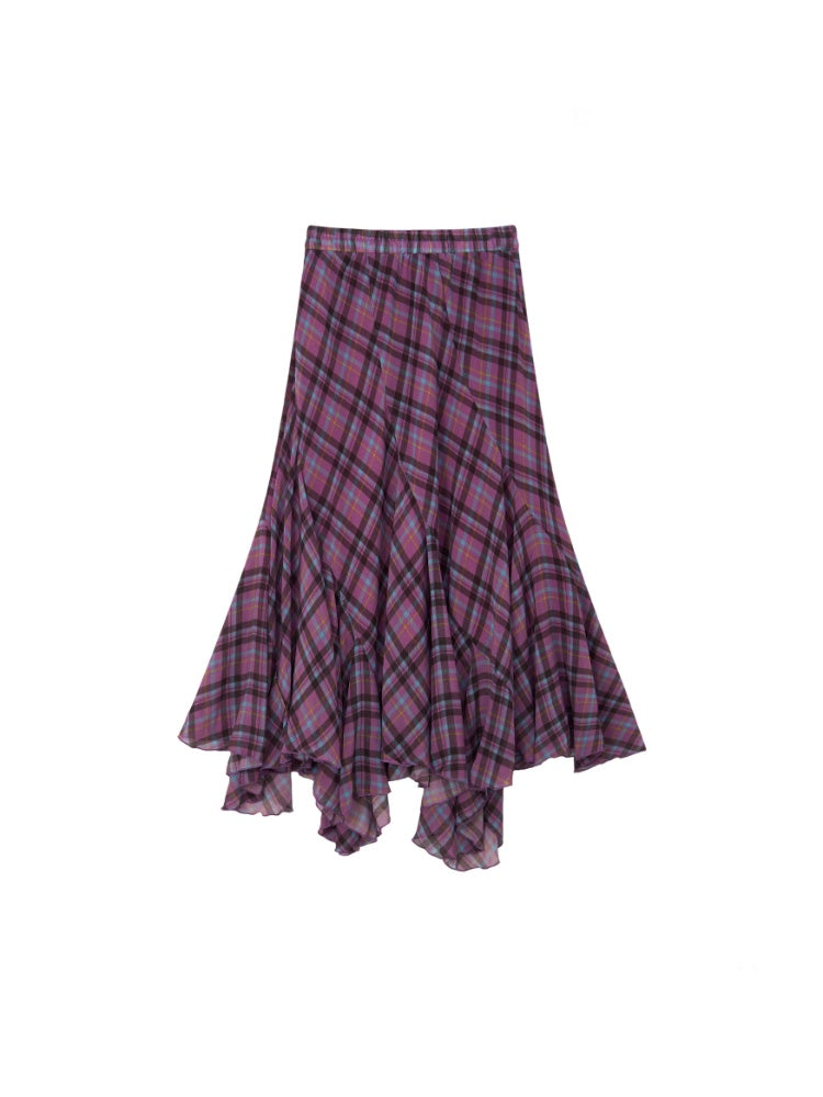 Irregular Plaid Contrasting Umbrella Swing Skirt【s0000016297】