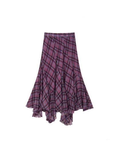 Irregular Plaid Contrasting Umbrella Swing Skirt【s0000016297】