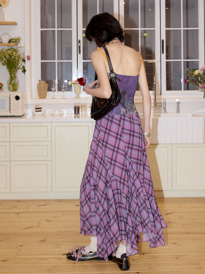 Irregular Plaid Contrasting Umbrella Swing Skirt【s0000016297】