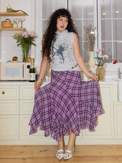 Irregular Plaid Contrasting Umbrella Swing Skirt【s0000016297】