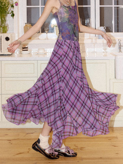 Irregular Plaid Contrasting Umbrella Swing Skirt【s0000016297】