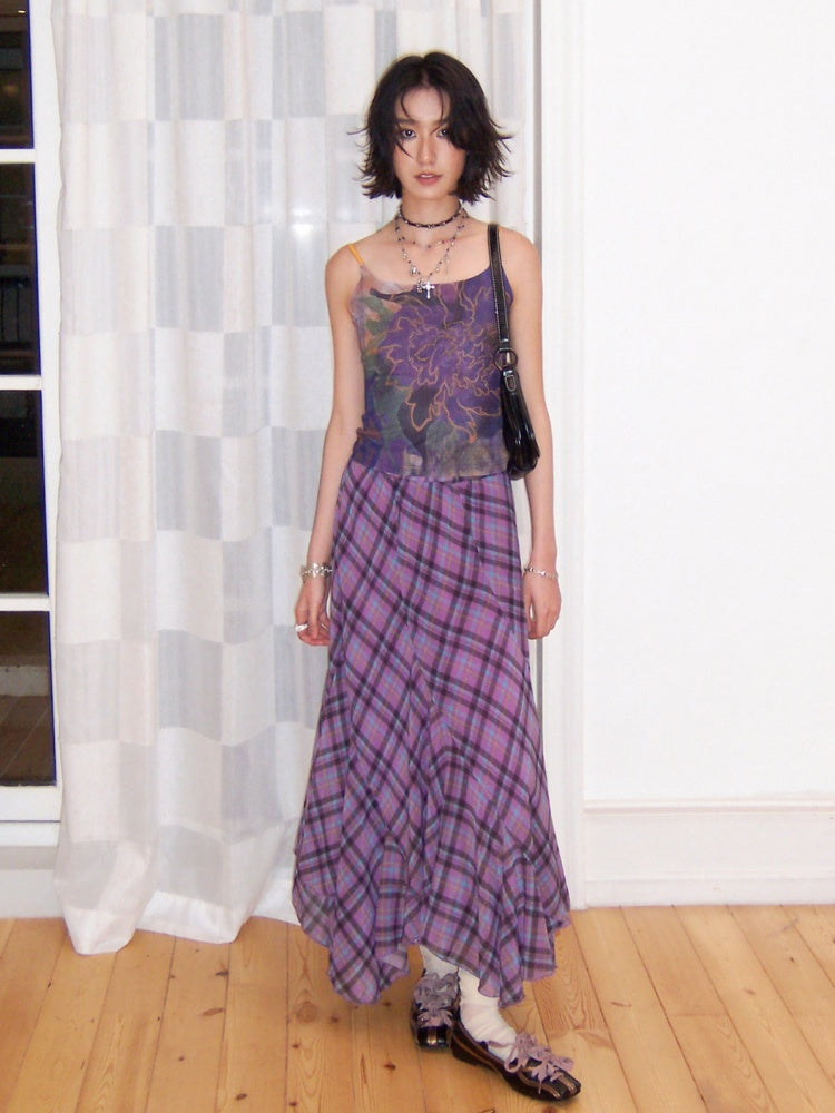 Irregular Plaid Contrasting Umbrella Swing Skirt【s0000016297】
