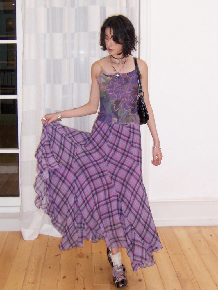 Irregular Plaid Contrasting Umbrella Swing Skirt【s0000016297】