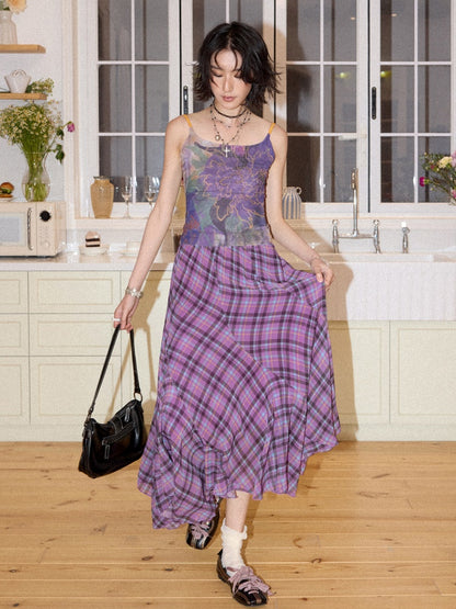 Irregular Plaid Contrasting Umbrella Swing Skirt【s0000016297】