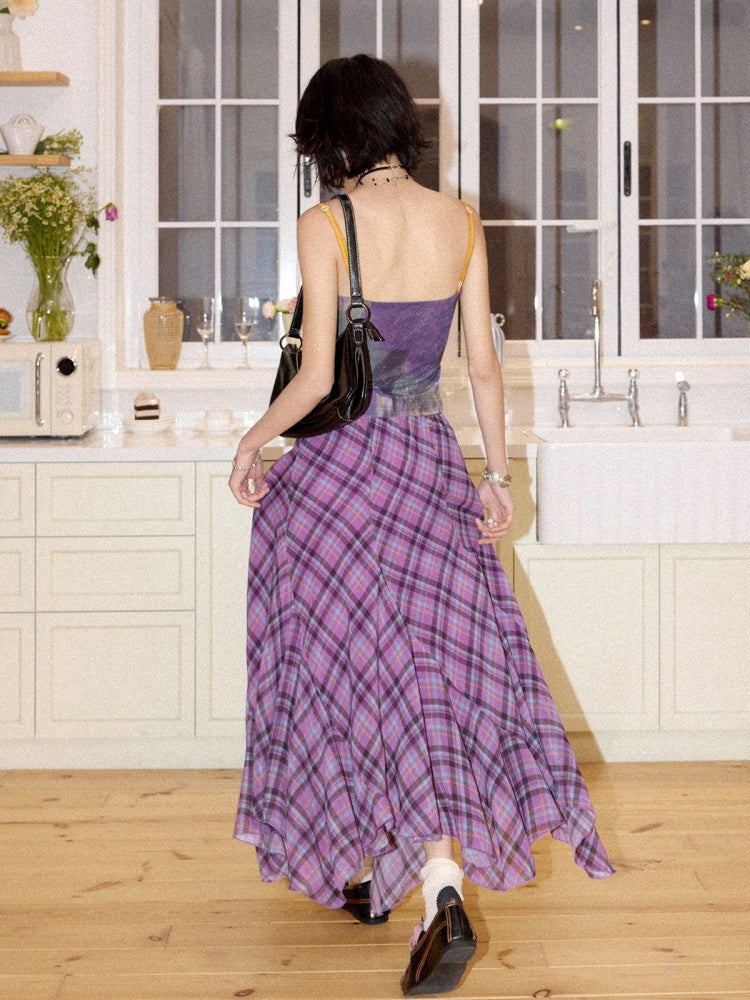 Irregular Plaid Contrasting Umbrella Swing Skirt【s0000016297】