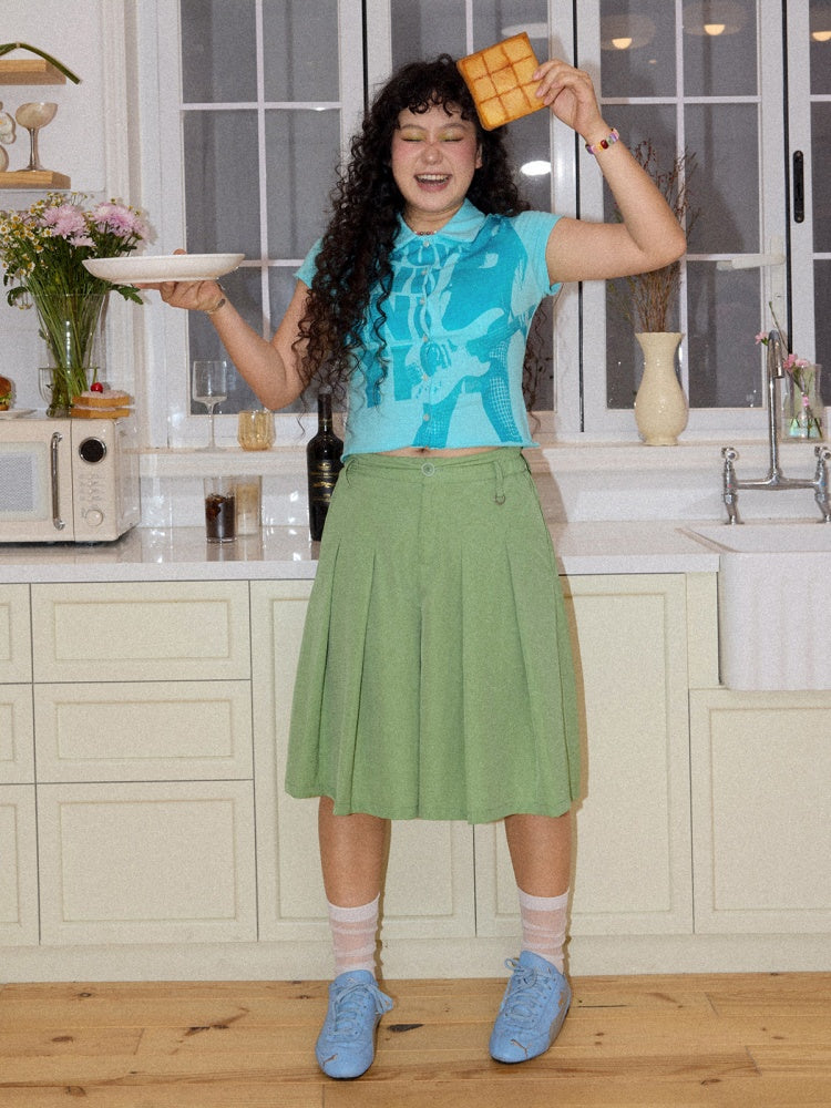 Multi-Colored Mid-Length A-Line Pleated Culottes【s0000016298】