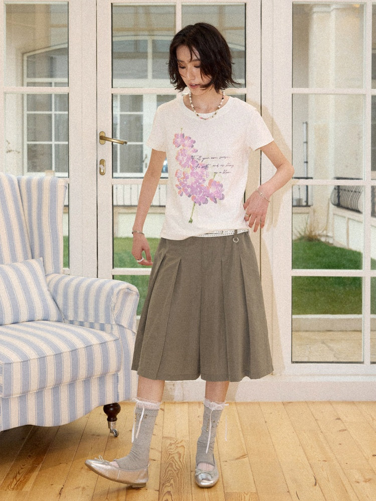 Multi-Colored Mid-Length A-Line Pleated Culottes【s0000016298】