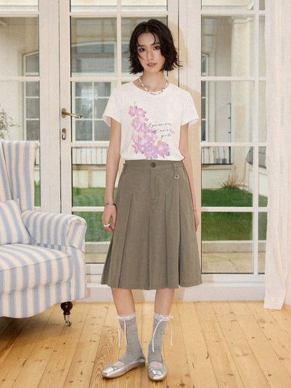 Multi-Colored Mid-Length A-Line Pleated Culottes【s0000016298】