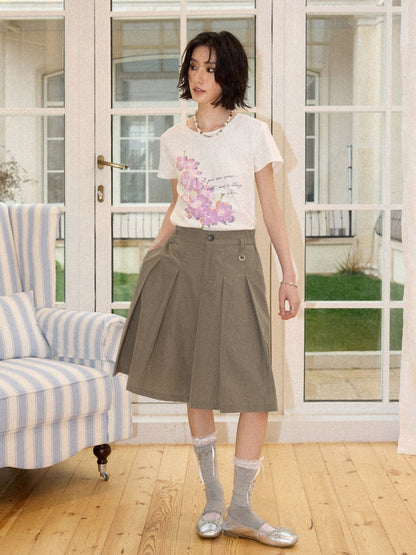 Multi-Colored Mid-Length A-Line Pleated Culottes【s0000016298】