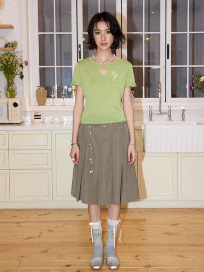 Multi-Colored Mid-Length A-Line Pleated Culottes【s0000016298】