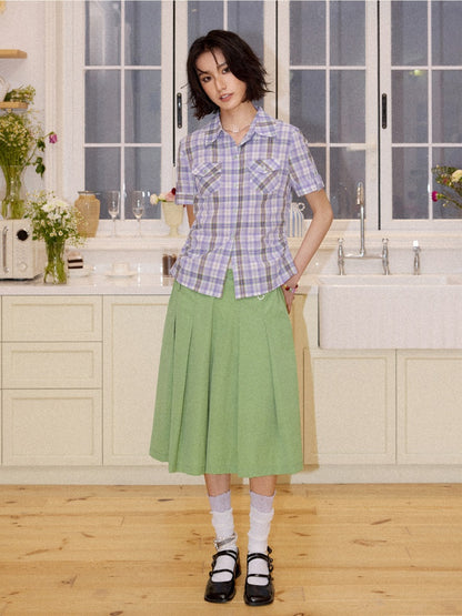 Multi-Colored Mid-Length A-Line Pleated Culottes【s0000016298】