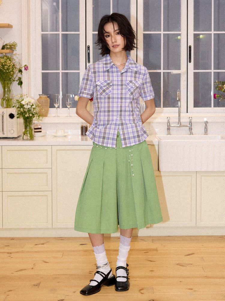 Multi-Colored Mid-Length A-Line Pleated Culottes【s0000016298】