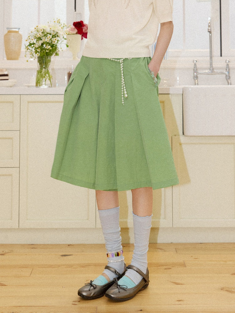 Multi-Colored Mid-Length A-Line Pleated Culottes【s0000016298】