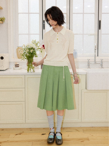 Multi-Colored Mid-Length A-Line Pleated Culottes【s0000016298】