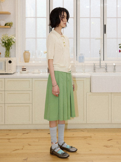 Multi-Colored Mid-Length A-Line Pleated Culottes【s0000016298】