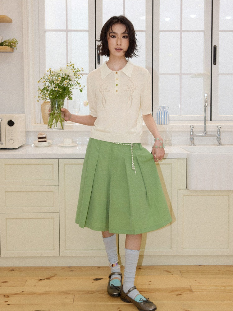 Multi-Colored Mid-Length A-Line Pleated Culottes【s0000016298】