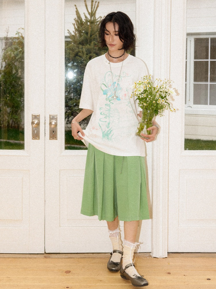 Multi-Colored Mid-Length A-Line Pleated Culottes【s0000016298】