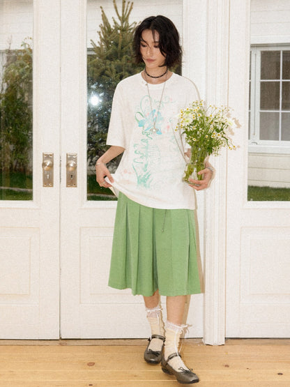 Multi-Colored Mid-Length A-Line Pleated Culottes【s0000016298】