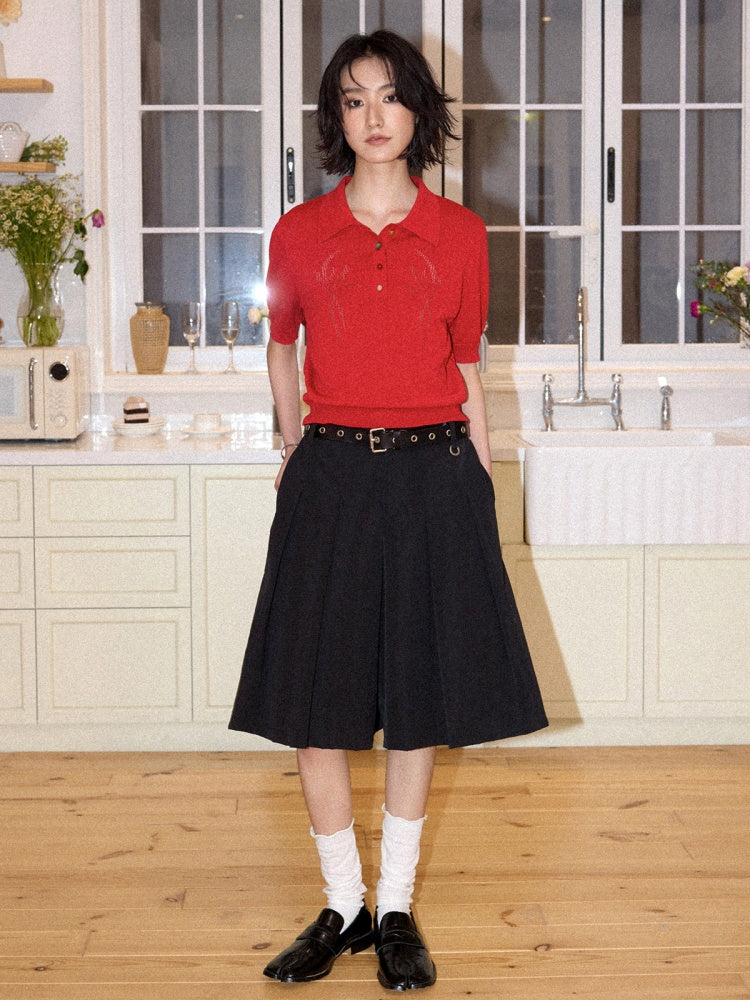 Multi-Colored Mid-Length A-Line Pleated Culottes【s0000016298】