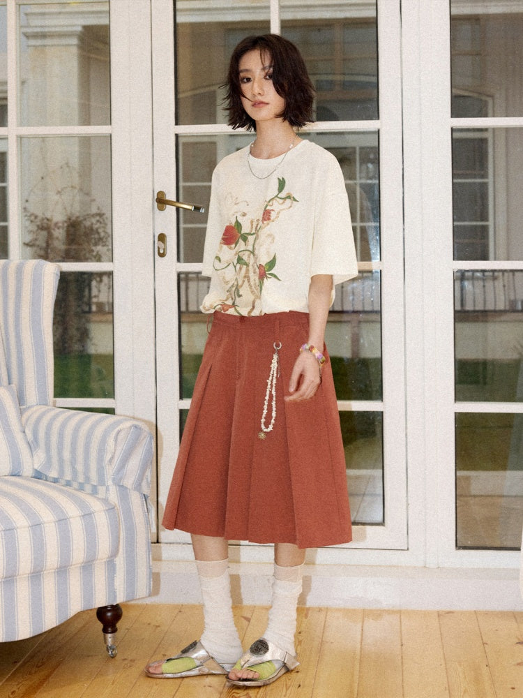Multi-Colored Mid-Length A-Line Pleated Culottes【s0000016298】