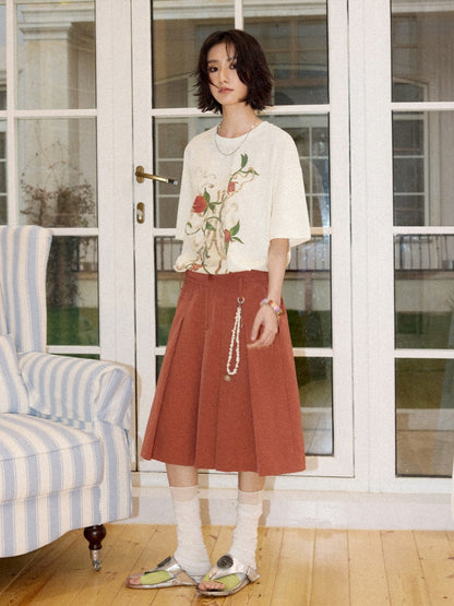 Multi-Colored Mid-Length A-Line Pleated Culottes【s0000016298】