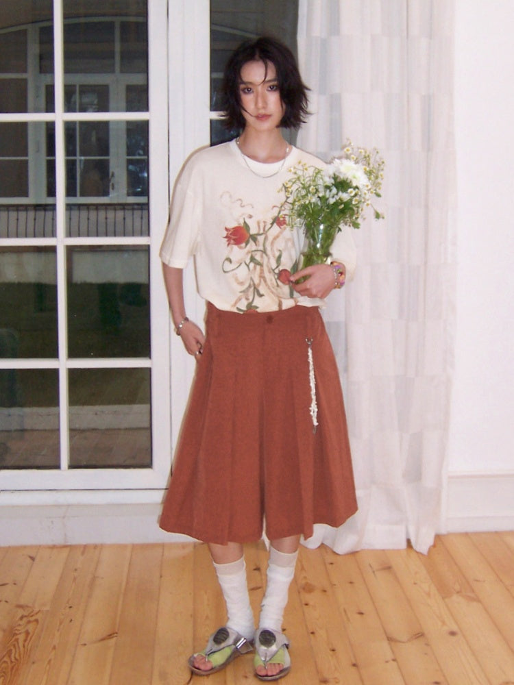 Multi-Colored Mid-Length A-Line Pleated Culottes【s0000016298】