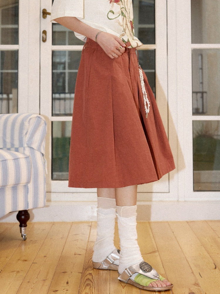 Multi-Colored Mid-Length A-Line Pleated Culottes【s0000016298】