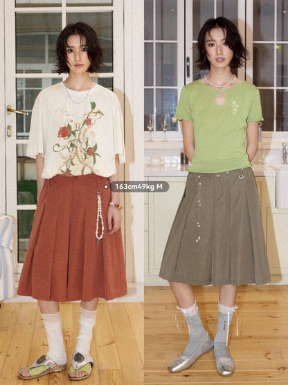 Multi-Colored Mid-Length A-Line Pleated Culottes【s0000016298】