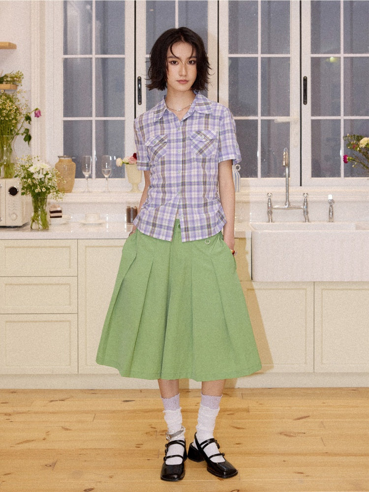 Multi-Colored Mid-Length A-Line Pleated Culottes【s0000016298】