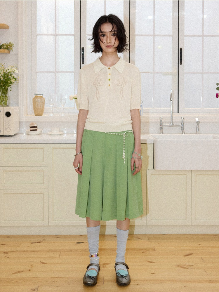 Multi-Colored Mid-Length A-Line Pleated Culottes【s0000016298】