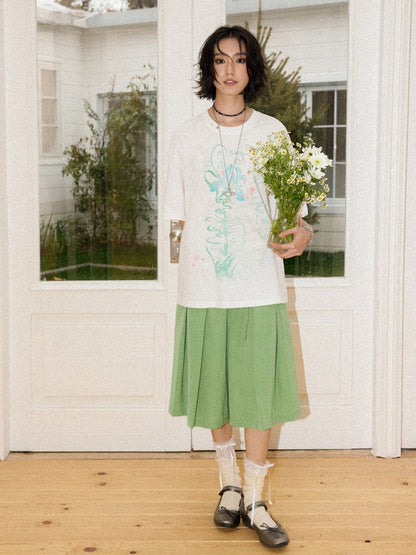 Multi-Colored Mid-Length A-Line Pleated Culottes【s0000016298】