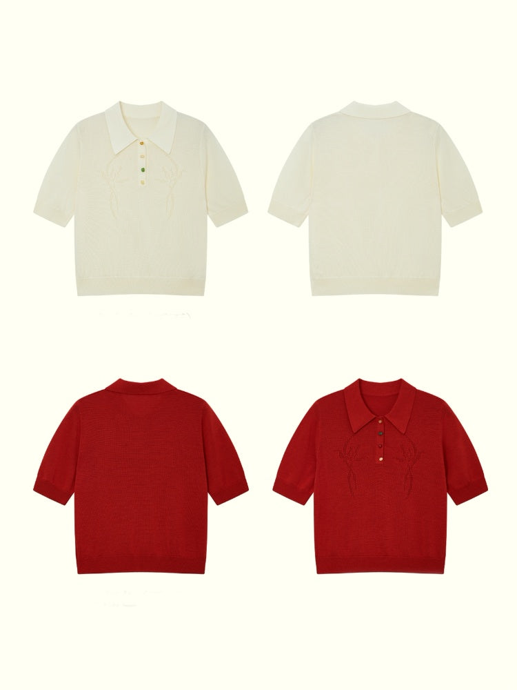Bead Button Drilled Carved POLO Shirt【s0000016299】